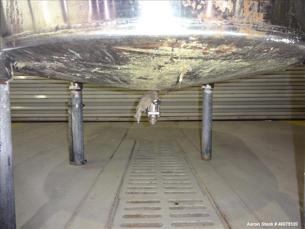 Used Perry Products Tank, Approximate 300 Gallon, 304 Stainless Steel, Vertical. Approximate 44" diameter x 50" straight side, flat top, coned bottom. Off center top entering air operated Lightnin ag...