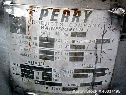 Used 50 Gallon Stainless Steel Perry Products Pressure Tank 