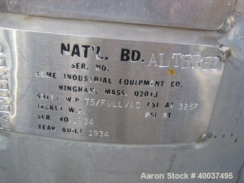 Used 50 Gallon Stainless Steel Perry Products Pressure Tank 