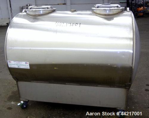 Used Precision Tank & Equipment Tank, 430 Gallon, 304 Stainless Steel, Horizontal. 44" Diameter x 60" straight side, dished heads. Openings top 2", 16" man ways with 10" hand holes in the covers. 5" ...