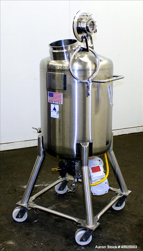 Used Precision Stainless Pressure Tank, 39.6 Gallon (150 Liter), 316L Stainless Steel, Vertical. 22" diameter x 24" straight side. Dished top and bottom. Internal rated 35 psi at -20 to 250 degrees F...