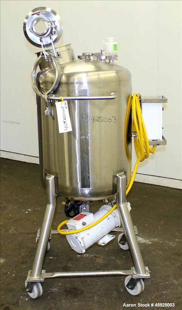 Used Precision Stainless Pressure Tank, 39.6 Gallon (150 Liter), 316L Stainless Steel, Vertical. 22" diameter x 24" straight side. Dished top and bottom. Internal rated 35 psi at -20 to 250 degrees F...