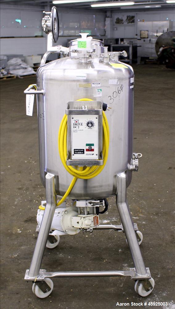 Used Precision Stainless Pressure Tank, 39.6 Gallon (150 Liter), 316L Stainless Steel, Vertical. 22" diameter x 24" straight side. Dished top and bottom. Internal rated 35 psi at -20 to 250 degrees F...