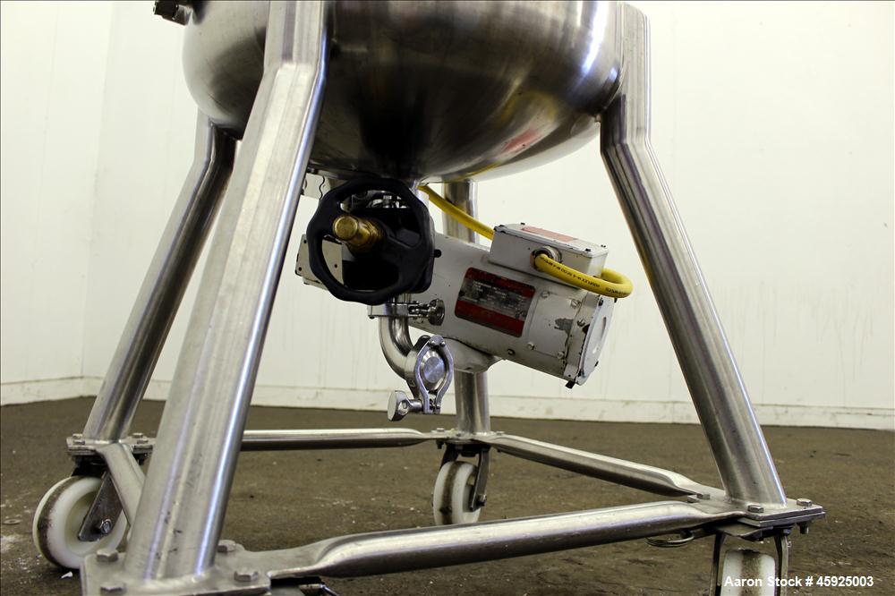 Used Precision Stainless Pressure Tank, 39.6 Gallon (150 Liter), 316L Stainless Steel, Vertical. 22" diameter x 24" straight side. Dished top and bottom. Internal rated 35 psi at -20 to 250 degrees F...