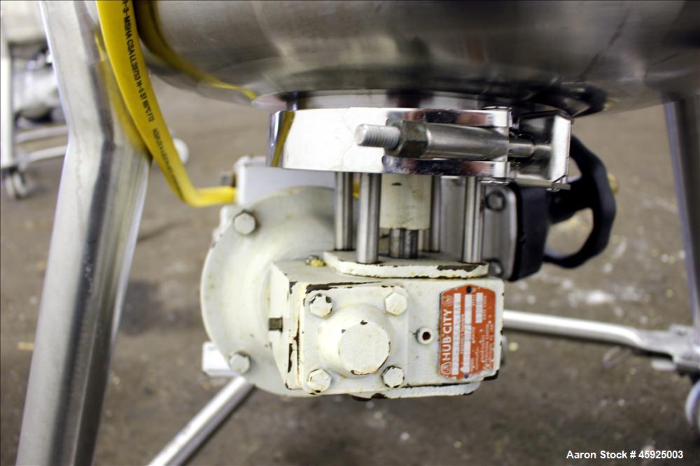 Used Precision Stainless Pressure Tank, 39.6 Gallon (150 Liter), 316L Stainless Steel, Vertical. 22" diameter x 24" straight side. Dished top and bottom. Internal rated 35 psi at -20 to 250 degrees F...