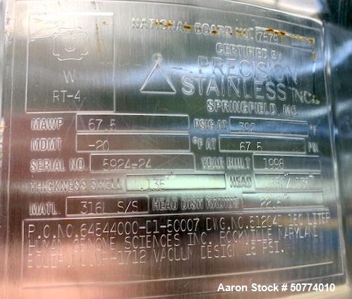 Used Precision Stainless Pressure Tank, 39.6 Gallon (150 Liter)