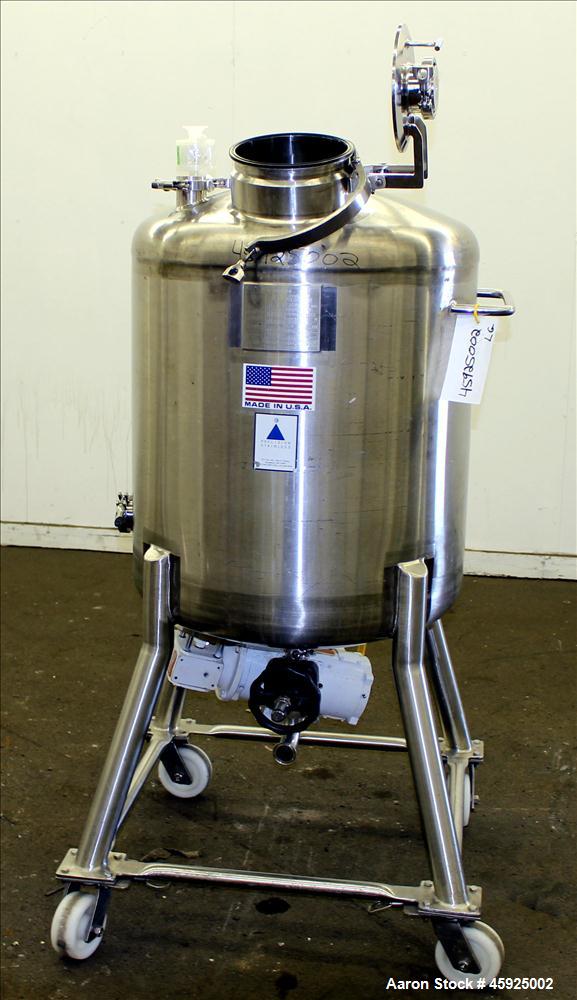 Used Precision Stainless Pressure Tank, 52.8 Gallon (200 Liter), 316L Stainless Steel, Vertical. 26" Diameter x 24" straight side. Dished top and bottom. Internal rated 35 psi at -20 to 250 degrees F...