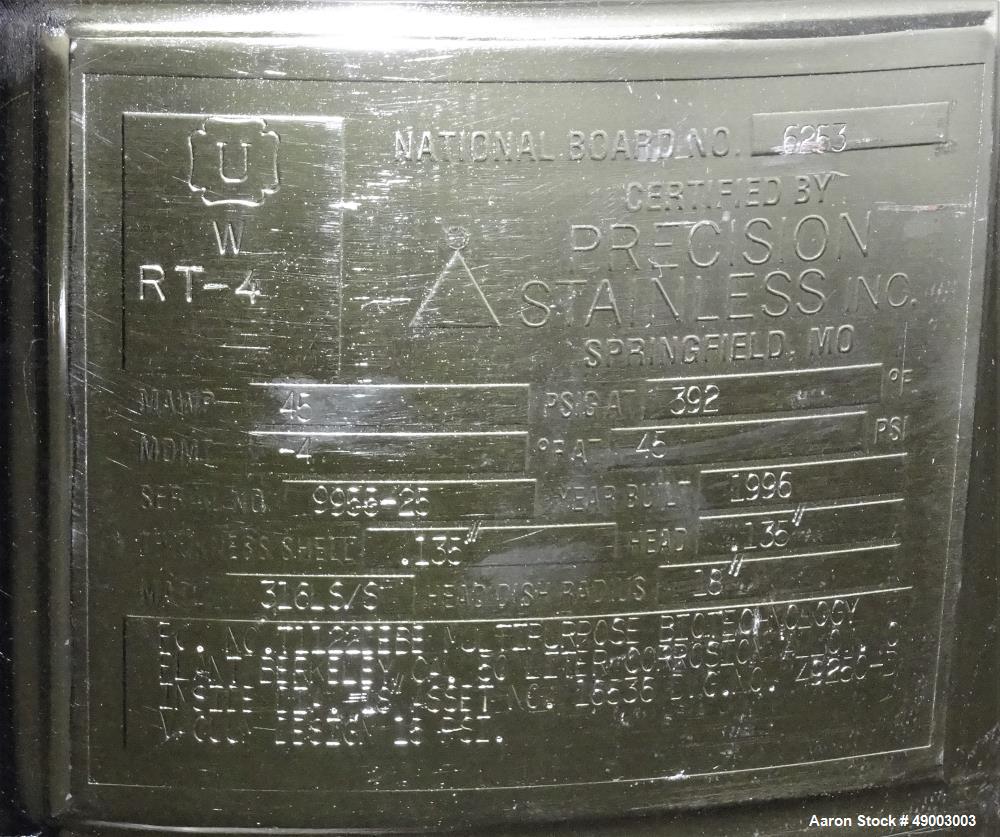 Used Precision Stainless Pressure Tank, 50 Liters (13.2 Gallons).