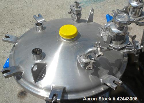 Used Precision Stainless Pressure Tank, 79 gallon (300 liter), 316L stainless steel, vertical. 24’’ Diameter x 36’’ straight side, dished clamp on top, coned bottom. Internal rated 30 psi at –20 to 3...