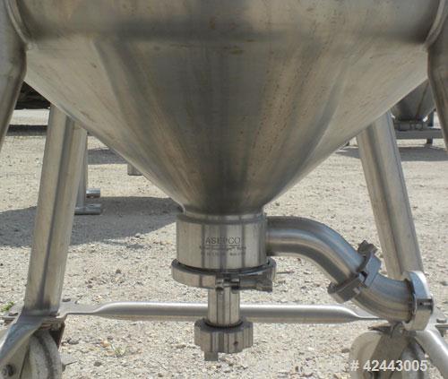 Used Precision Stainless Pressure Tank, 79 gallon (300 liter), 316L stainless steel, vertical. 24’’ Diameter x 36’’ straight side, dished clamp on top, coned bottom. Internal rated 30 psi at –20 to 3...