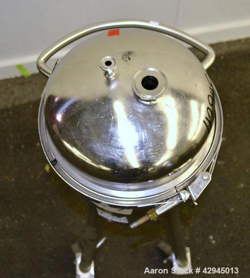 Used Precision Stainless Tank, 15 Liter (3.96 Gallon), 316L Stainless Steel, Vertical. 10-1/2" Diameter x 11" straight side, dished clamp on top, coned bottom. Polished internal rated 1 psi at  300 d...