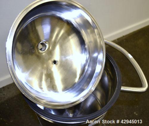 Used Precision Stainless Tank, 15 Liter (3.96 Gallon), 316L Stainless Steel, Vertical. 10-1/2" Diameter x 11" straight side, dished clamp on top, coned bottom. Polished internal rated 1 psi at  300 d...