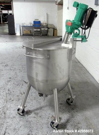 Used Precision Stainless Tank, 200 Liter (52.8 Gallon). 316L Stainless steel construction, approximately 27" diameter x 18" straight side, open top, hemispherical bottom, with side mounted 0.25 hp ag...