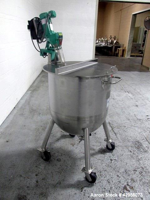 Used Precision Stainless Tank, 200 Liter (52.8 Gallon). 316L Stainless steel construction, approximately 27" diameter x 18" straight side, open top, hemispherical bottom, with side mounted 0.25 hp ag...