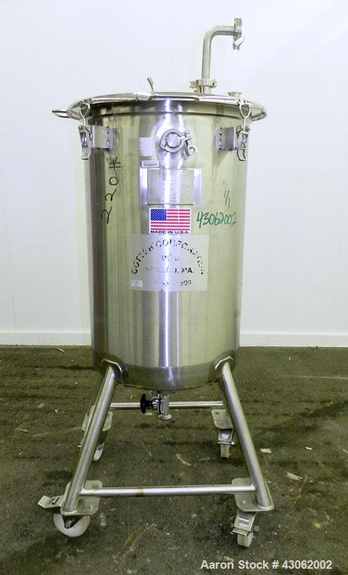 Used Precision Stainless Tank, 200 Liter (52.8 Gallon), 316L Stainless Steel, Vertical. 22’’ Diameter x 33’’ straight side. Flat open top with a 1 piece cover with a 1/3 hinged cover, dished bottom. ...