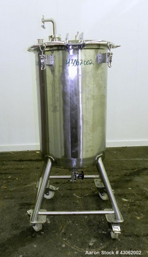 Used Precision Stainless Tank, 200 Liter (52.8 Gallon), 316L Stainless Steel, Vertical. 22’’ Diameter x 33’’ straight side. Flat open top with a 1 piece cover with a 1/3 hinged cover, dished bottom. ...