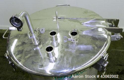 Used Precision Stainless Tank, 200 Liter (52.8 Gallon), 316L Stainless Steel, Vertical. 22’’ Diameter x 33’’ straight side. Flat open top with a 1 piece cover with a 1/3 hinged cover, dished bottom. ...