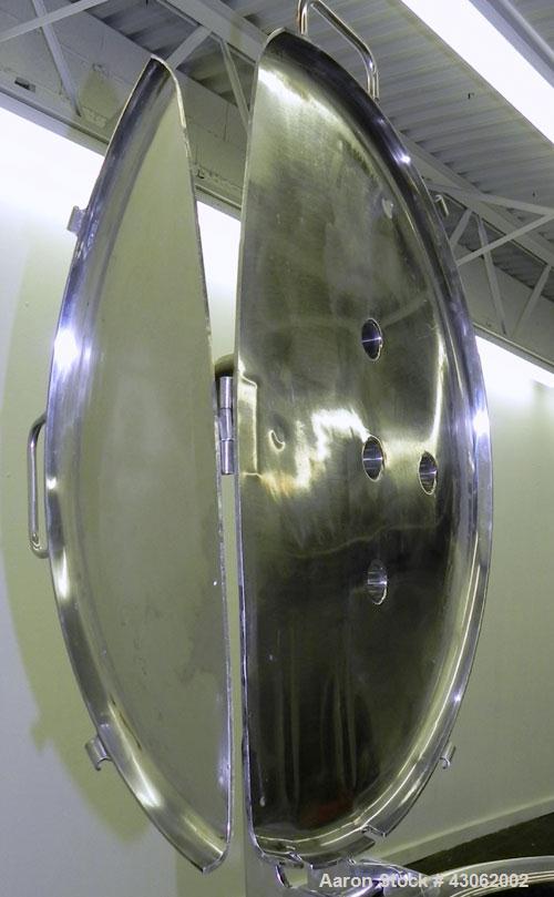 Used Precision Stainless Tank, 200 Liter (52.8 Gallon), 316L Stainless Steel, Vertical. 22’’ Diameter x 33’’ straight side. Flat open top with a 1 piece cover with a 1/3 hinged cover, dished bottom. ...