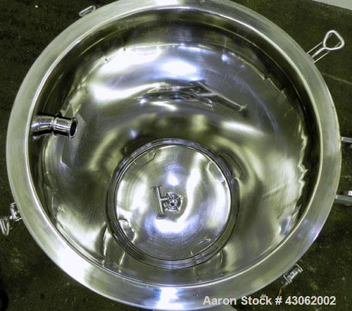 Used Precision Stainless Tank, 200 Liter (52.8 Gallon), 316L Stainless Steel, Vertical. 22’’ Diameter x 33’’ straight side. Flat open top with a 1 piece cover with a 1/3 hinged cover, dished bottom. ...