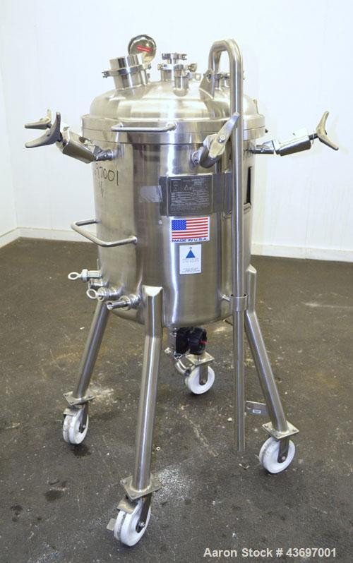 Used Precision Stainless Pressure Tank, 39.6 Gallon (150 Liter), 316L Stainless Steel, Vertical.  22-1/2” Diameter x 24” straight side, dished clamp on top, dished bottom.  Internal rated 67.5 psi at...