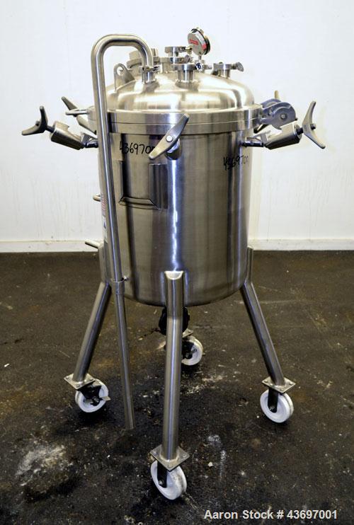 Used Precision Stainless Pressure Tank, 39.6 Gallon (150 Liter), 316L Stainless Steel, Vertical.  22-1/2” Diameter x 24” straight side, dished clamp on top, dished bottom.  Internal rated 67.5 psi at...