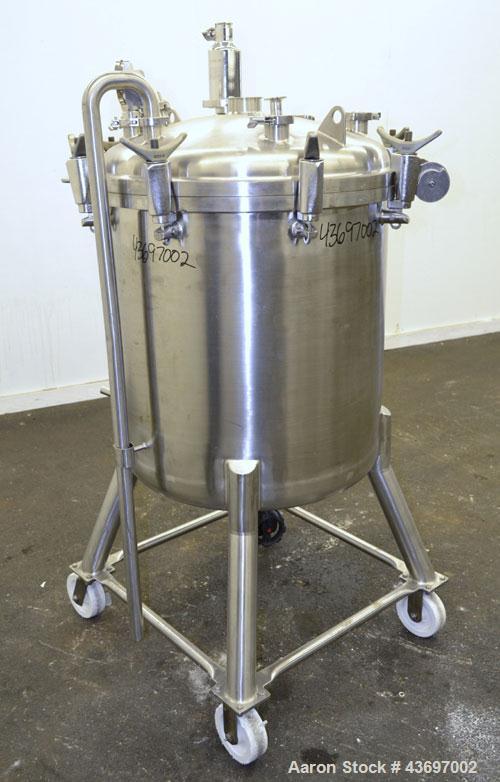 Used Precision Stainless Pressure Tank, 66 Gallon (250 Liter), 316L Stainless Steel, Vertical.  28” Diameter x 28” straight side, dished clamp on top, dished bottom. Internal rated 55.4 psi at –20 to...