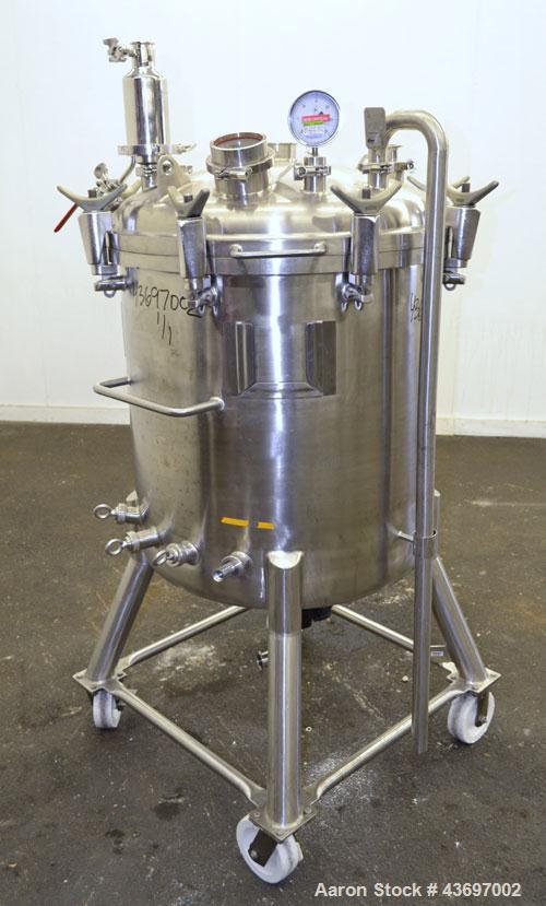 Used Precision Stainless Pressure Tank, 66 Gallon (250 Liter), 316L Stainless Steel, Vertical.  28” Diameter x 28” straight side, dished clamp on top, dished bottom. Internal rated 55.4 psi at –20 to...