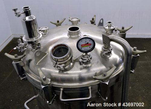 Used Precision Stainless Pressure Tank, 66 Gallon (250 Liter), 316L Stainless Steel, Vertical.  28” Diameter x 28” straight side, dished clamp on top, dished bottom. Internal rated 55.4 psi at –20 to...