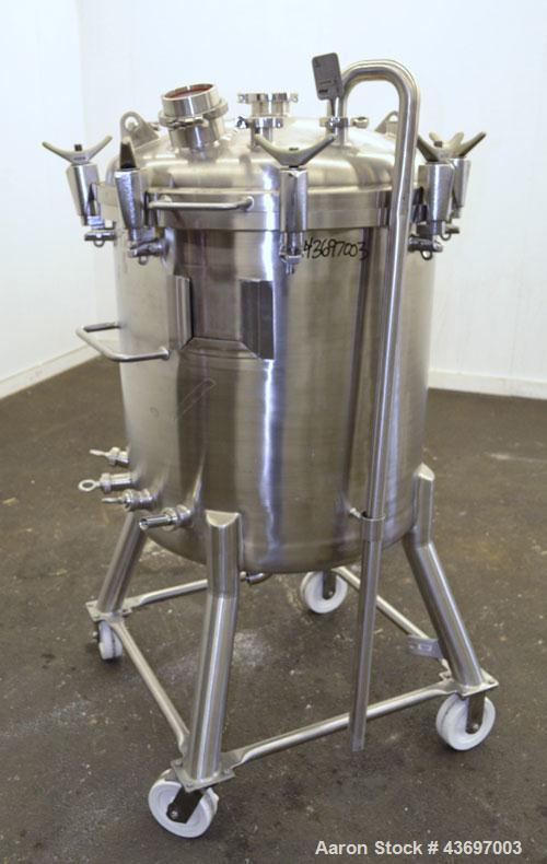 Used Precision Stainless Pressure Tank, 66 Gallon (250 Liter), 316L Stainless Steel, Vertical.  28” Diameter x 28” straight side, dished clamp on top, dished bottom. Internal rated 55.4 psi at –20 to...
