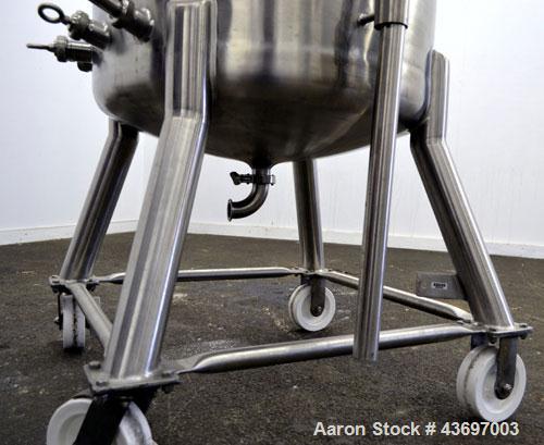 Used Precision Stainless Pressure Tank, 66 Gallon (250 Liter), 316L Stainless Steel, Vertical.  28” Diameter x 28” straight side, dished clamp on top, dished bottom. Internal rated 55.4 psi at –20 to...