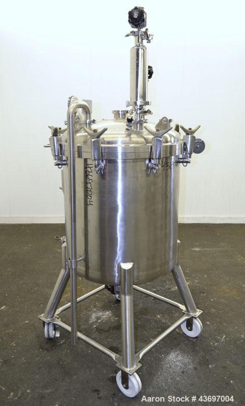 Used Precision Stainless Pressure Tank, 66 Gallon (250 Liter), 316L Stainless Steel, Vertical.  28” Diameter x 28” straight side, dished clamp on top, dished bottom. Internal rated 55.4 psi at –20 to...