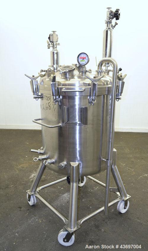 Used Precision Stainless Pressure Tank, 66 Gallon (250 Liter), 316L Stainless Steel, Vertical.  28” Diameter x 28” straight side, dished clamp on top, dished bottom. Internal rated 55.4 psi at –20 to...