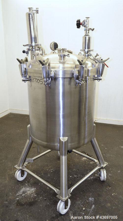 Used Precision Stainless Pressure Tank, 66 Gallon (250 Liter), 316L Stainless Steel, Vertical.  28” Diameter x 28” straight side, dished clamp on top, dished bottom. Internal rated 55.4 psi at –20 to...
