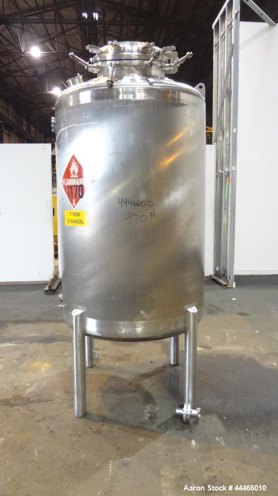 Used Precision Stainless Pressure Tank, 1750 Liter (462 Gallon), 316L Stainless Steel, Vertical. 44" Diameter x 60" straight side, dished top and bottom. Internal rated 60 psi at 300 degrees F, vesse...