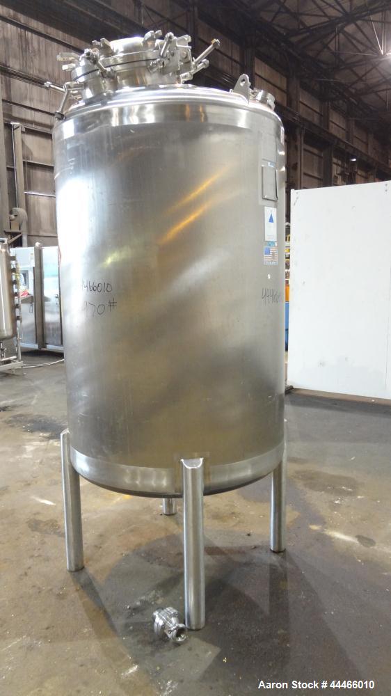 Used Precision Stainless Pressure Tank, 1750 Liter (462 Gallon), 316L Stainless Steel, Vertical. 44" Diameter x 60" straight side, dished top and bottom. Internal rated 60 psi at 300 degrees F, vesse...