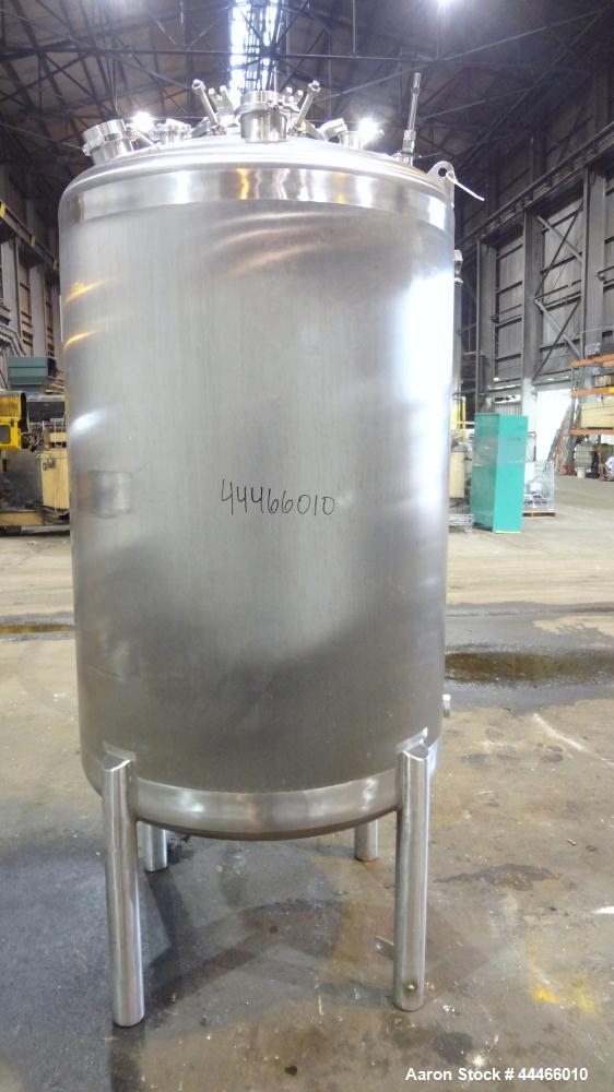Used Precision Stainless Pressure Tank, 1750 Liter (462 Gallon), 316L Stainless Steel, Vertical. 44" Diameter x 60" straight side, dished top and bottom. Internal rated 60 psi at 300 degrees F, vesse...