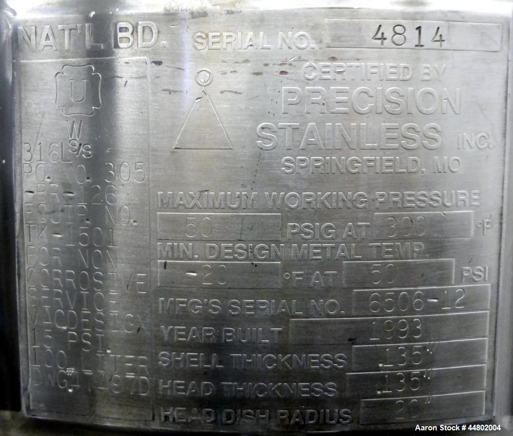 Used 100 Liter Stainless Steel Precision Stainless Pressure Tank