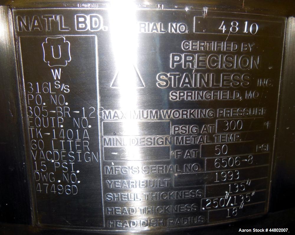 Used 60 Liter Stainless Steel Precision Stainless Pressure Tank