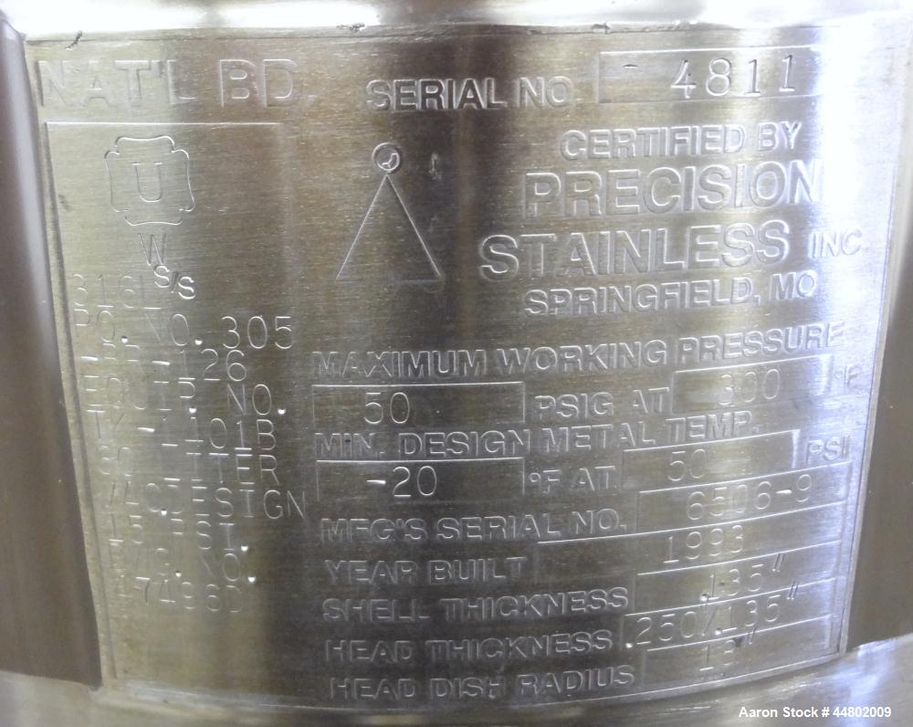 Used 60 Liter Stainless Steel Precision Stainless Pressure Tank