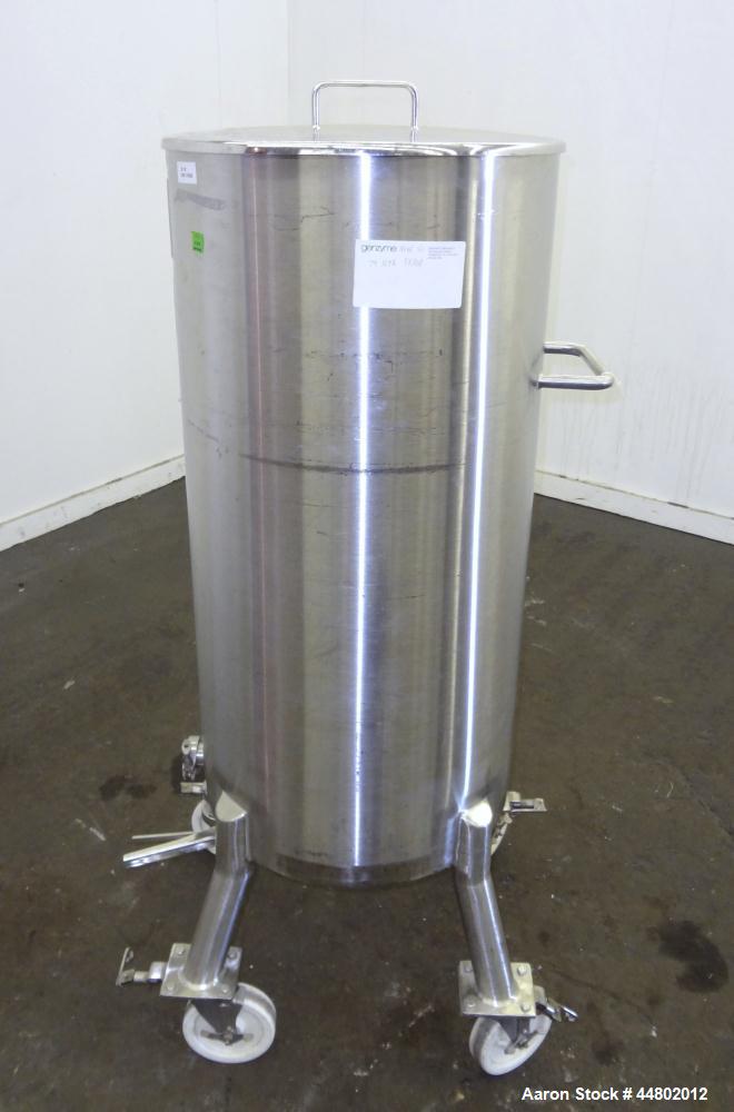 Used Precision Stainless Tank, 200 Liters (52.8 Gallons), 316L Stainless Steel, Vertical.  Approximately 20" diameter x 40" straight side, flat open top with a 1 piece cover, sloped bottom.  Internal...