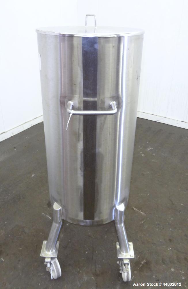 Used Precision Stainless Tank, 200 Liters (52.8 Gallons), 316L Stainless Steel, Vertical.  Approximately 20" diameter x 40" straight side, flat open top with a 1 piece cover, sloped bottom.  Internal...