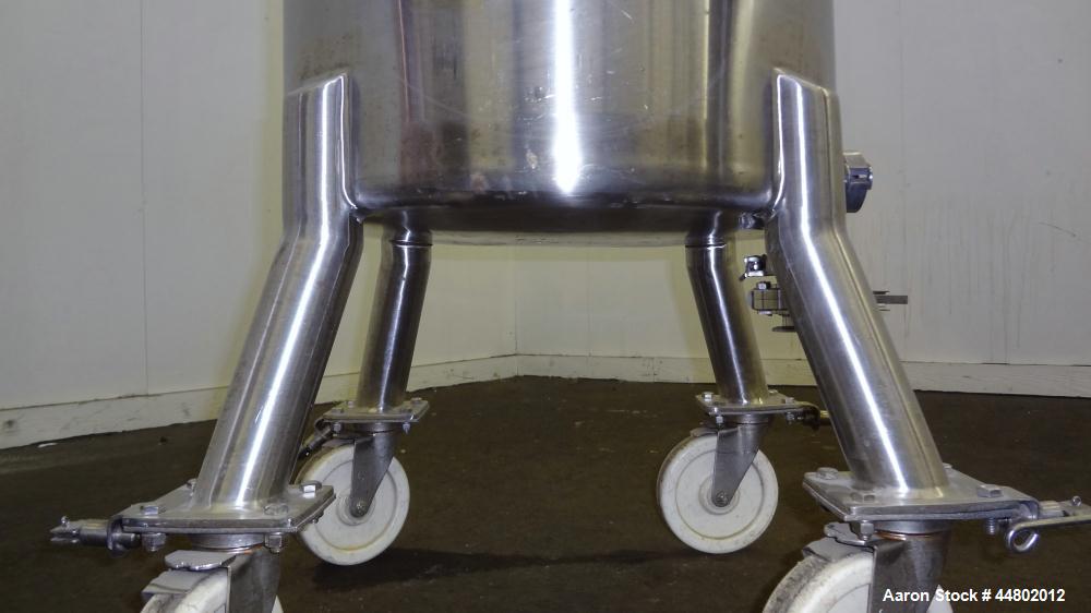 Used Precision Stainless Tank, 200 Liters (52.8 Gallons), 316L Stainless Steel, Vertical.  Approximately 20" diameter x 40" straight side, flat open top with a 1 piece cover, sloped bottom.  Internal...