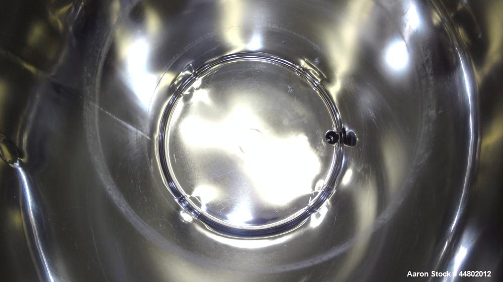 Used Precision Stainless Tank, 200 Liters (52.8 Gallons), 316L Stainless Steel, Vertical.  Approximately 20" diameter x 40" straight side, flat open top with a 1 piece cover, sloped bottom.  Internal...