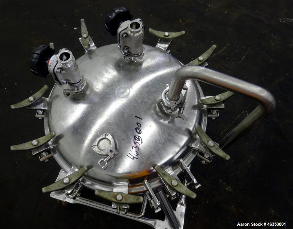 Used Precision Stainless Pressure Tank, 26.4 Gallons (100 Liters), 316L Stainless Steel, Vertical. 23-5/8" Diameter x 14" straight side. Dished clamp-on top, dished bottom. Internal rated 50 psi at -...