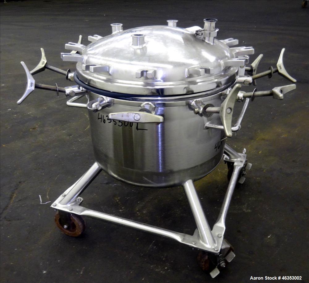 Used Precision Stainless Pressure Tank, 26.4 Gallons (100 Liters), 316L Stainless Steel, Vertical. 23-5/8" Diameter x 14" straight side. Dished clamp-on top, dished bottom. Internal rated 50 psi at -...