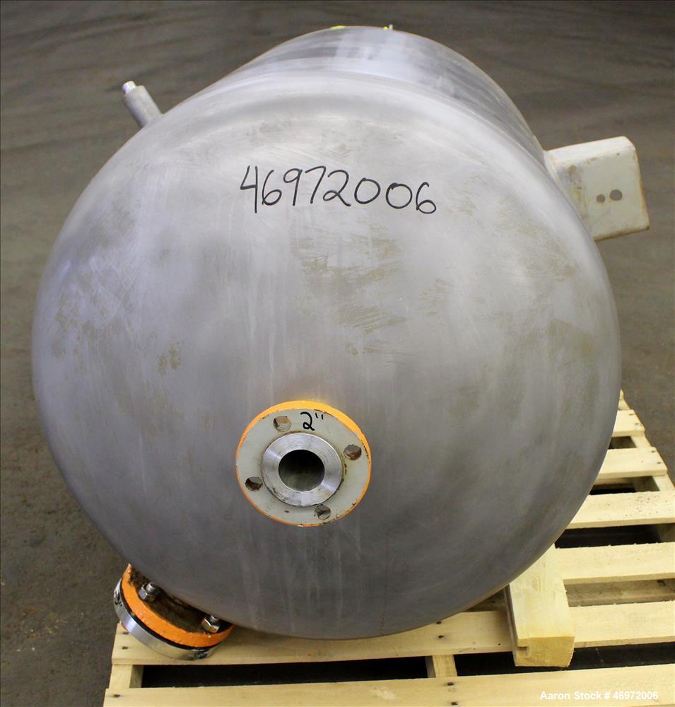 Used Precision Stainless Tank, 100 Gallons, 316 Stainless Steel, Vertical. Approximate 32" diameter x 35" straight side, dish top and bottom. Internal rated atmospheric at 350 degrees F. Openings top...