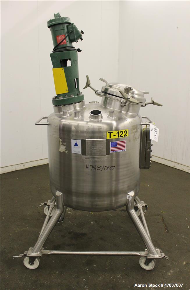 Used Precision Stainless Pressure Tank, 250 liter (66 Gallon), 316L Stainless Steel, Vertical. 30" Diameter x 24" straight side, dished top and bottom. Internal rated 40 psi at -20 to 300 degrees F.,...