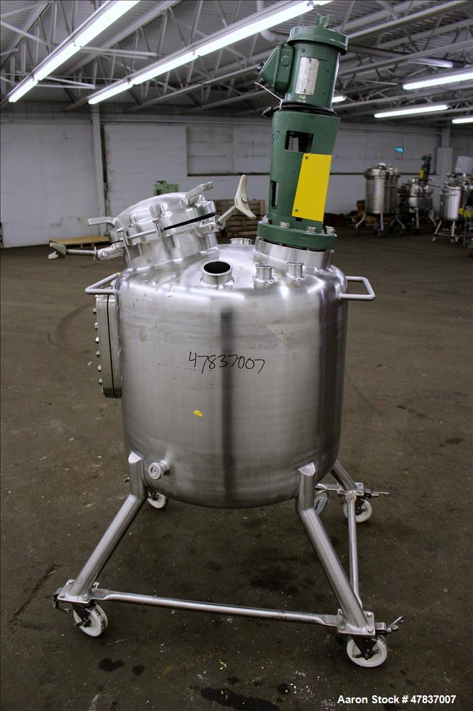Used Precision Stainless Pressure Tank, 250 liter (66 Gallon), 316L Stainless Steel, Vertical. 30" Diameter x 24" straight side, dished top and bottom. Internal rated 40 psi at -20 to 300 degrees F.,...