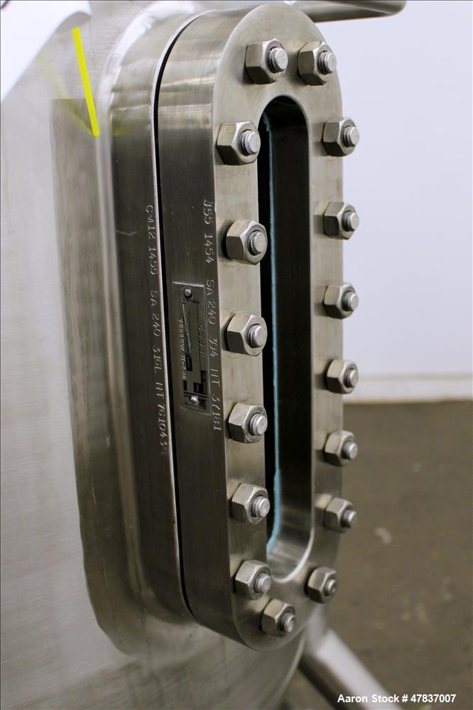 Used Precision Stainless Pressure Tank, 250 liter (66 Gallon), 316L Stainless Steel, Vertical. 30" Diameter x 24" straight side, dished top and bottom. Internal rated 40 psi at -20 to 300 degrees F.,...