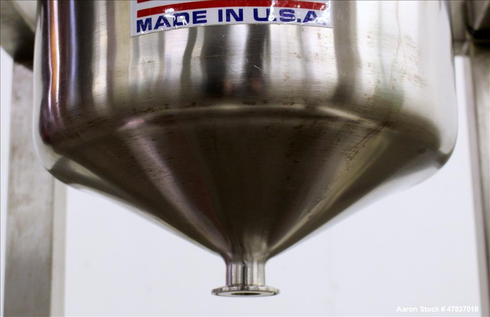 Used Precision Stainless Pressure Tank, 25 Liter (6 Gallon), 316L Stainless Steel, Vertical. 12" Diameter x 16" straight side, dished clamp on top, coned bottom. Internal rated 45 psi at -20 to 350 d...